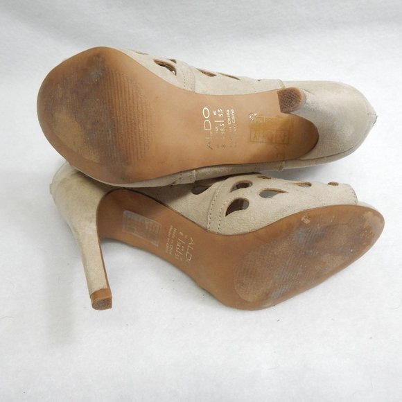 Aldo Womens Beige Suede Opened Toe Tie Up Stiletto Booties Size 8 - Picture 8 of 9